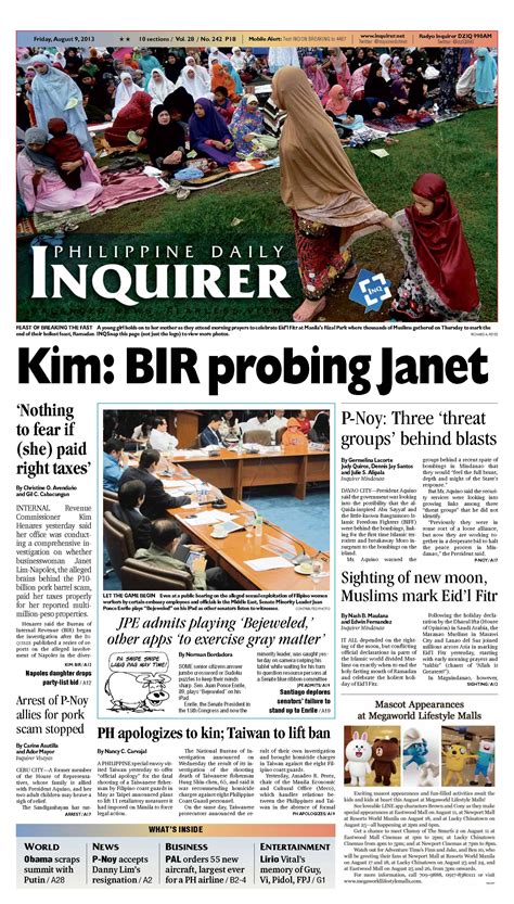Inquirer newspaper - Page One of the Philippine Daily Inquirer newspaper sets the news agenda in the Philippines by reporting on the latest stories and publishing in-depth features and events. Subscribe to InquirerPlus to read the digital edition of the paper 